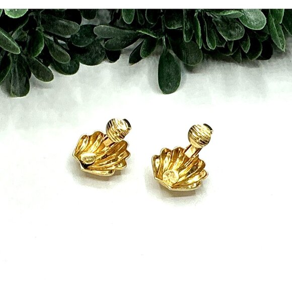 Gold Tone Shell Clip-On Earrings - Picture 4 of 7